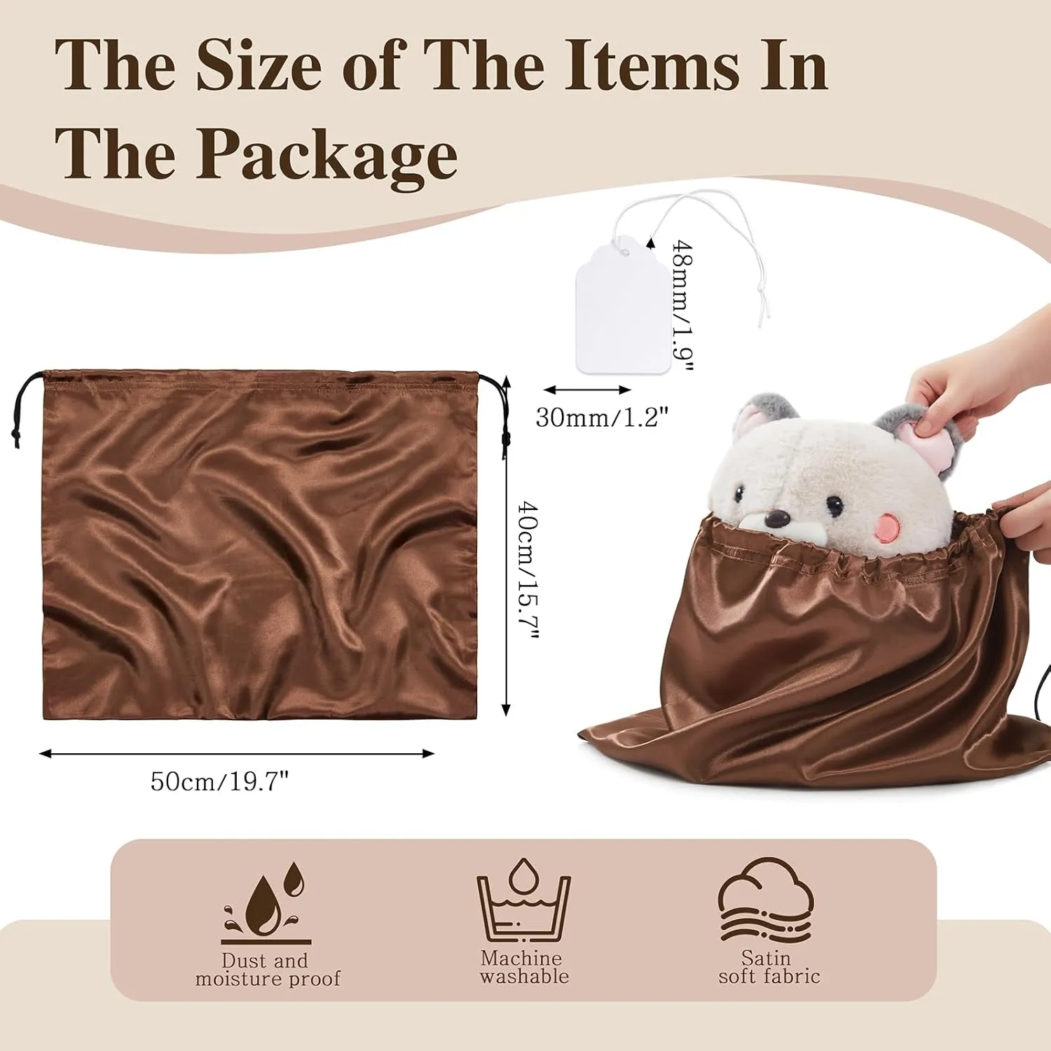 Ersmak 6 Pack Dust Bags for Handbags - Brown Silk Dust Cover Bag for Purses Shoes - Satin Drawstring Dustproof Bags for Travel Storage - 19.7 x 15.7 In