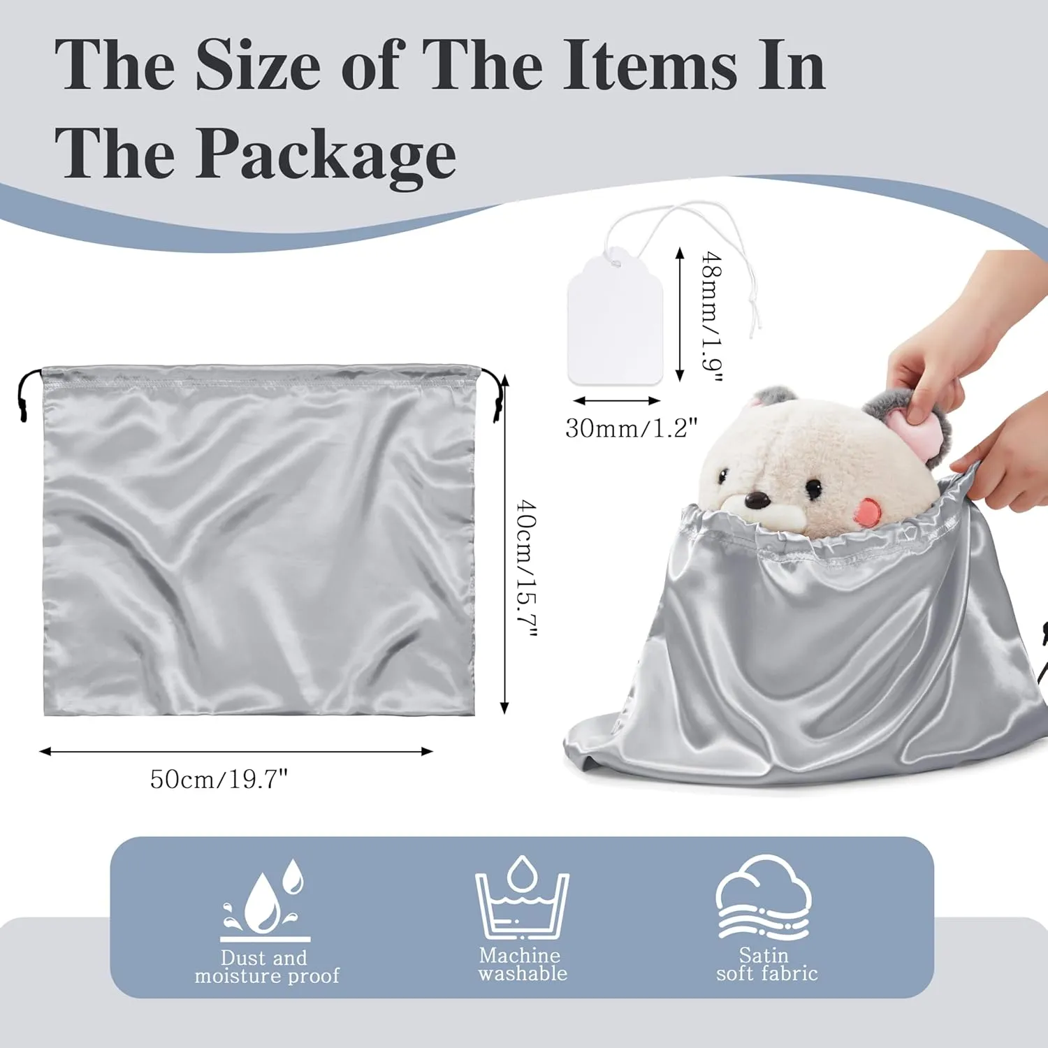 Ersmak 6 Pack Dust Bags for Handbags - Grey Silk Dust Cover Bag for Purses Shoes - Satin Drawstring Dustproof Bags for Travel Storage - 19.7 x 15.7 In