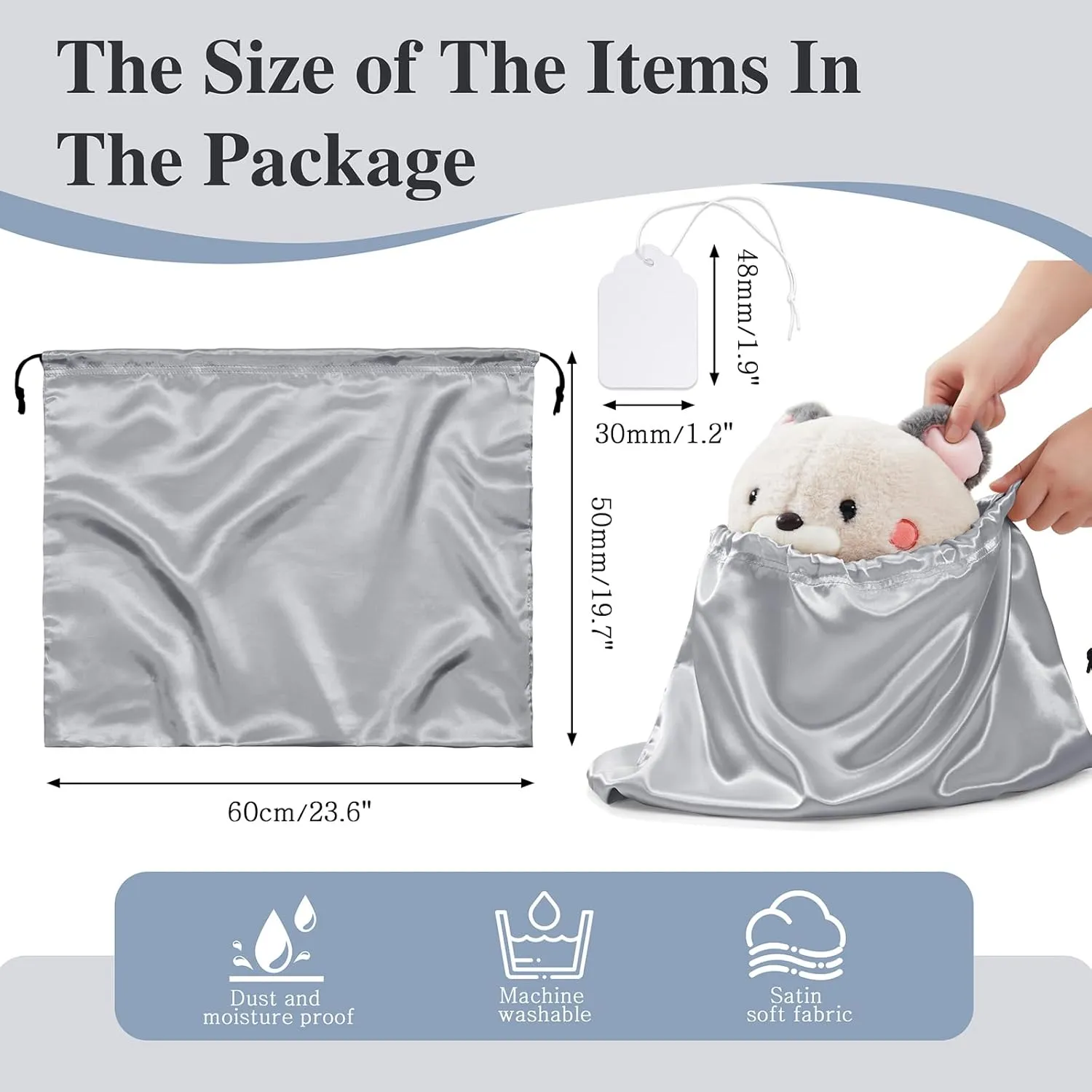 Ersmak 6 Pack Dust Bags for Handbags - Grey Silk Dust Cover Bag for Purses Shoes - Satin Drawstring Dustproof Bags for Travel Storage - 23.6 x 19.7 In