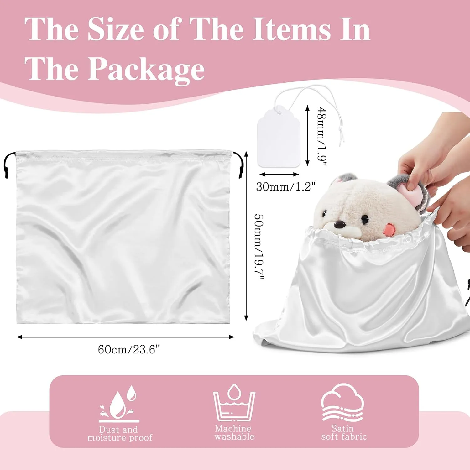Ersmak 6 Pack Dust Bags for Handbags - Ivory White Silk Dust Cover Bag for Purses Shoes - Satin Drawstring Dustproof Bags for Travel Storage - 23.6 x 19.7 In