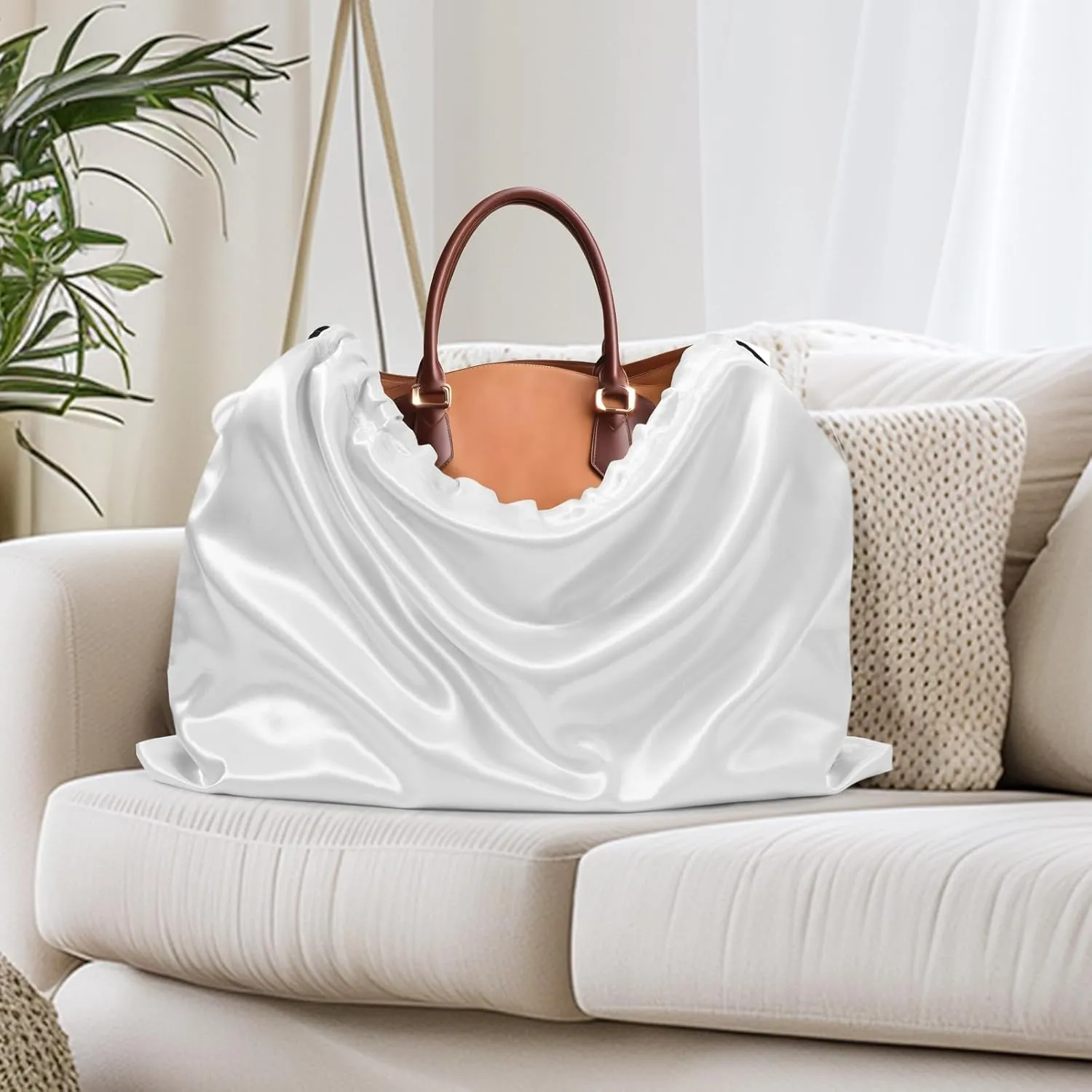 Ersmak 6 Pack Dust Bags for Handbags - Ivory White Silk Dust Cover Bag for Purses Shoes - Satin Drawstring Dustproof Bags for Travel Storage - 23.6 x 19.7 In