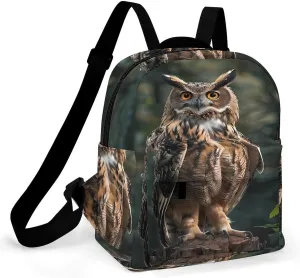 Eurasian Eagle Owl Mini Backpack Print Shoulder Bag Casual Daypack Handbags Purse for Women