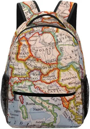Europe Map Unisex Small Backpack Lightweight Shoulder Bag Travel Daypack