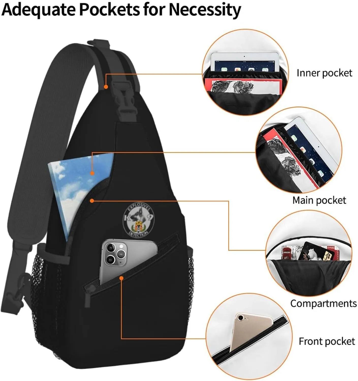Explosives Detection K9 Sling Bag Crossbody Backpack Shoulder Casual Daypack Bag for Men Women
