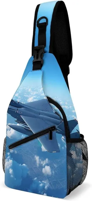 F-15 Eagle Jet Plane Sling Backpack Crossbody Chest Bag Print Shoulder Bag Travel Daypack for Sports Running Hiking