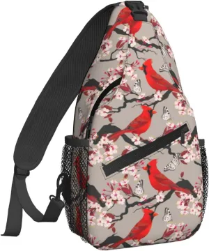 Famame Cardinal And Blooming Cherry Sling Backpack Chest Bag Crossbody Shoulder Bag Gym Cycling Travel Hiking Daypack For Men Women Multicolor 23