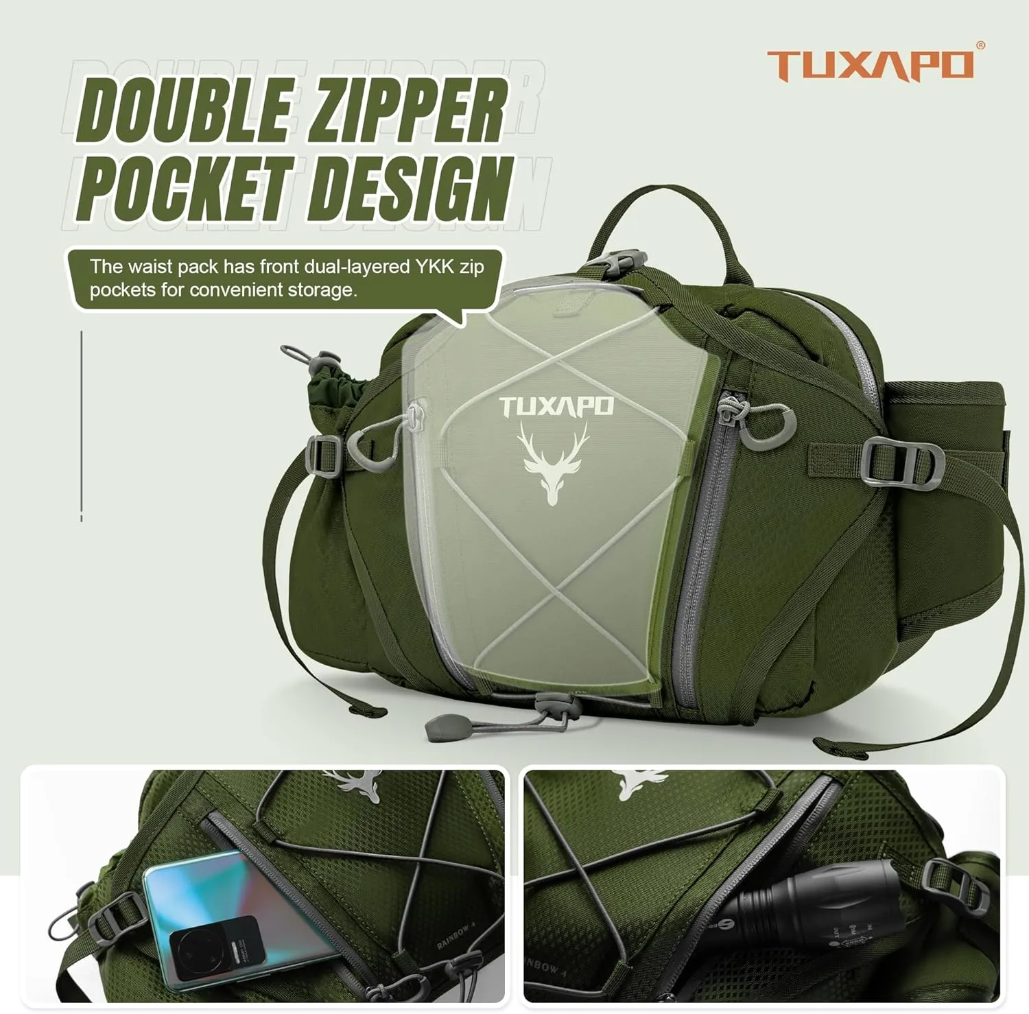 Fanny Pack for Men Green Waist Bags large Running Packs Outdoor Belt Bag for Cycling Hiking Travel Festival Gifts