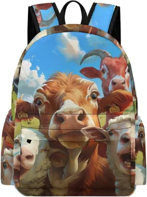 Farmhouse Animals Selfie Picture Cute Backpacks 16.5 Inch With Padded Straps Printed Back Pack Daypack Laptop Bag for Travel Hiking Camping 16.5 * 12 * 6 Inch