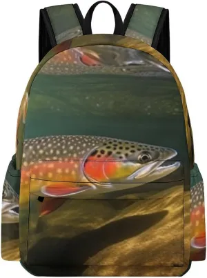 Fashion Laptop Backpack for Women Men Travel Backpacks Brook Trout Fly Fishing Laptop Bag Lightweight Casual Daypack