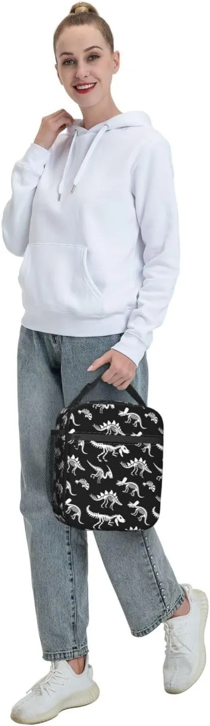 Fdnupian Skeleton Dinosaur Fossil Primitive Halloween Insulated Lunch Bag Portable Lunch Box Reusable Totes For Women Men