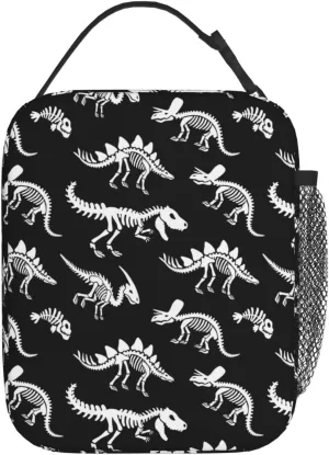 Fdnupian Skeleton Dinosaur Fossil Primitive Halloween Insulated Lunch Bag Portable Lunch Box Reusable Totes For Women Men
