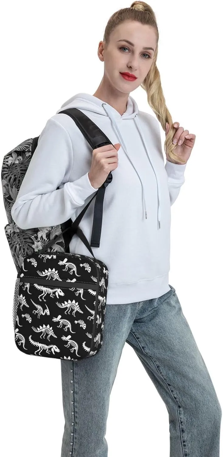 Fdnupian Skeleton Dinosaur Fossil Primitive Halloween Insulated Lunch Bag Portable Lunch Box Reusable Totes For Women Men