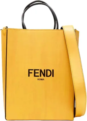 FENDI Roma 2Way Vitello Embossed Yellow Leather Crossbody Shopping Tote Bag