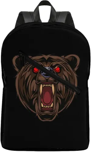 Fiercely Bear Head Fashion Camping Backpack for Men Travel Backpack Casual Shoulder Bag for Work Shopping University