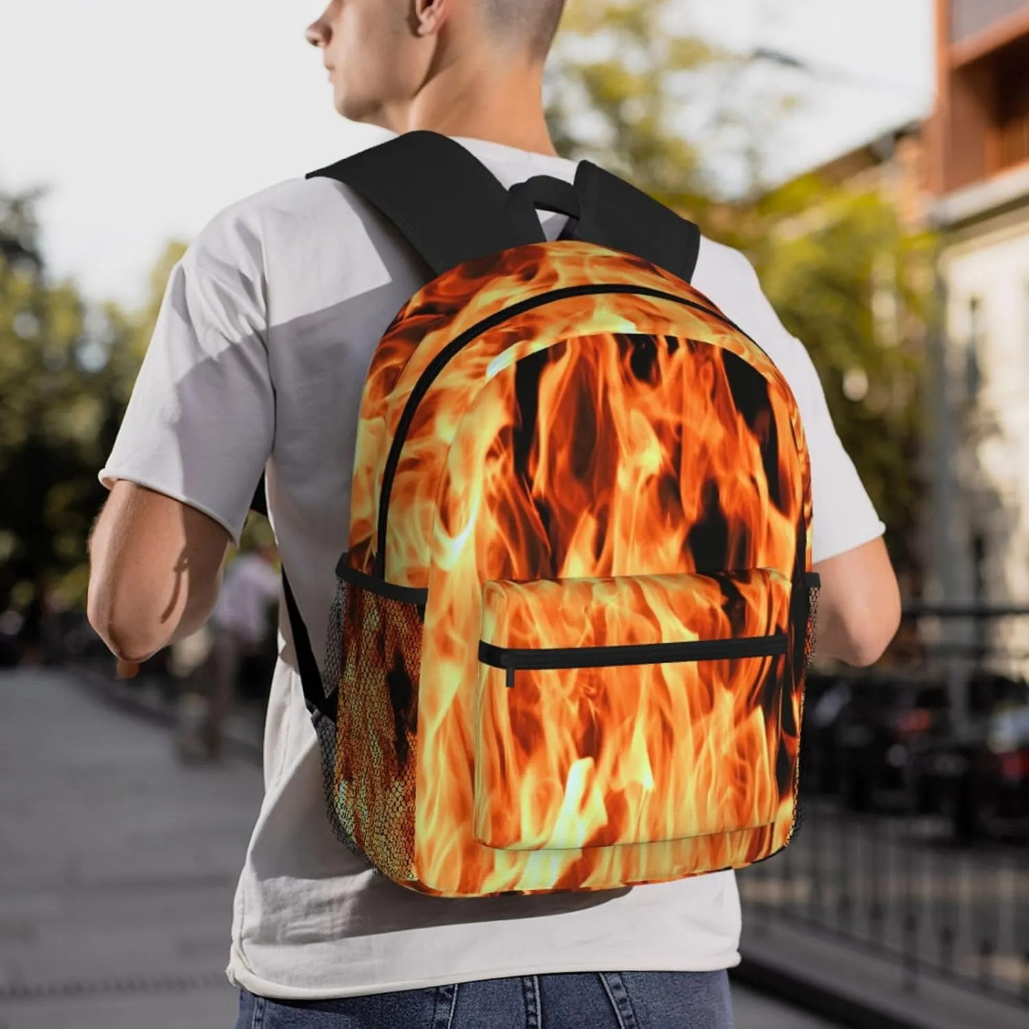 Fire Burning Campfire Backpack, Travel Laptop Backpack Computer Bag Rucksack for Men Women Business Work Fits 15.6 Inch Notebook