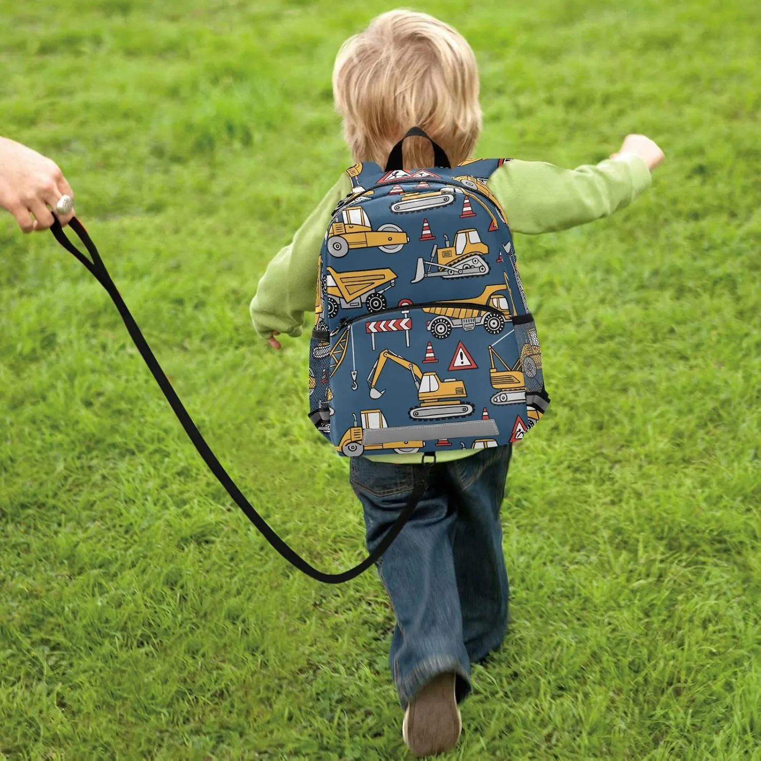 Fisyme Construction Cars Blue Backpack Schoolbag Kids Daypack Toddler Travel School Bag Small Mini Backpacks for Kindergarten Preschool Nursery Children Boys Girls with Chest Strap