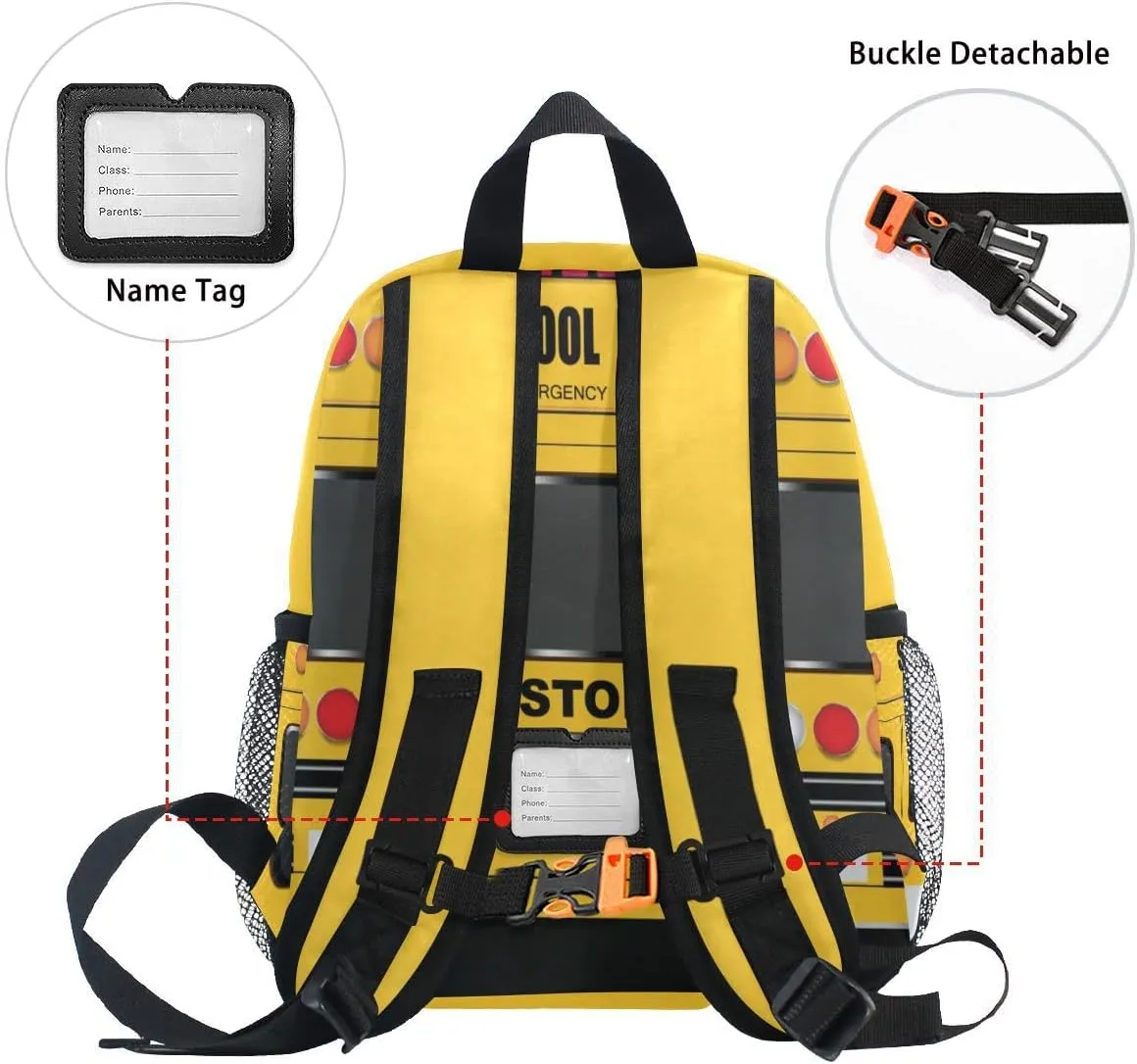 Fisyme Toddler Backpack School Bus School Bag Kids Backpacks for Kindergarten Preschool Nursery Girls Boys, S