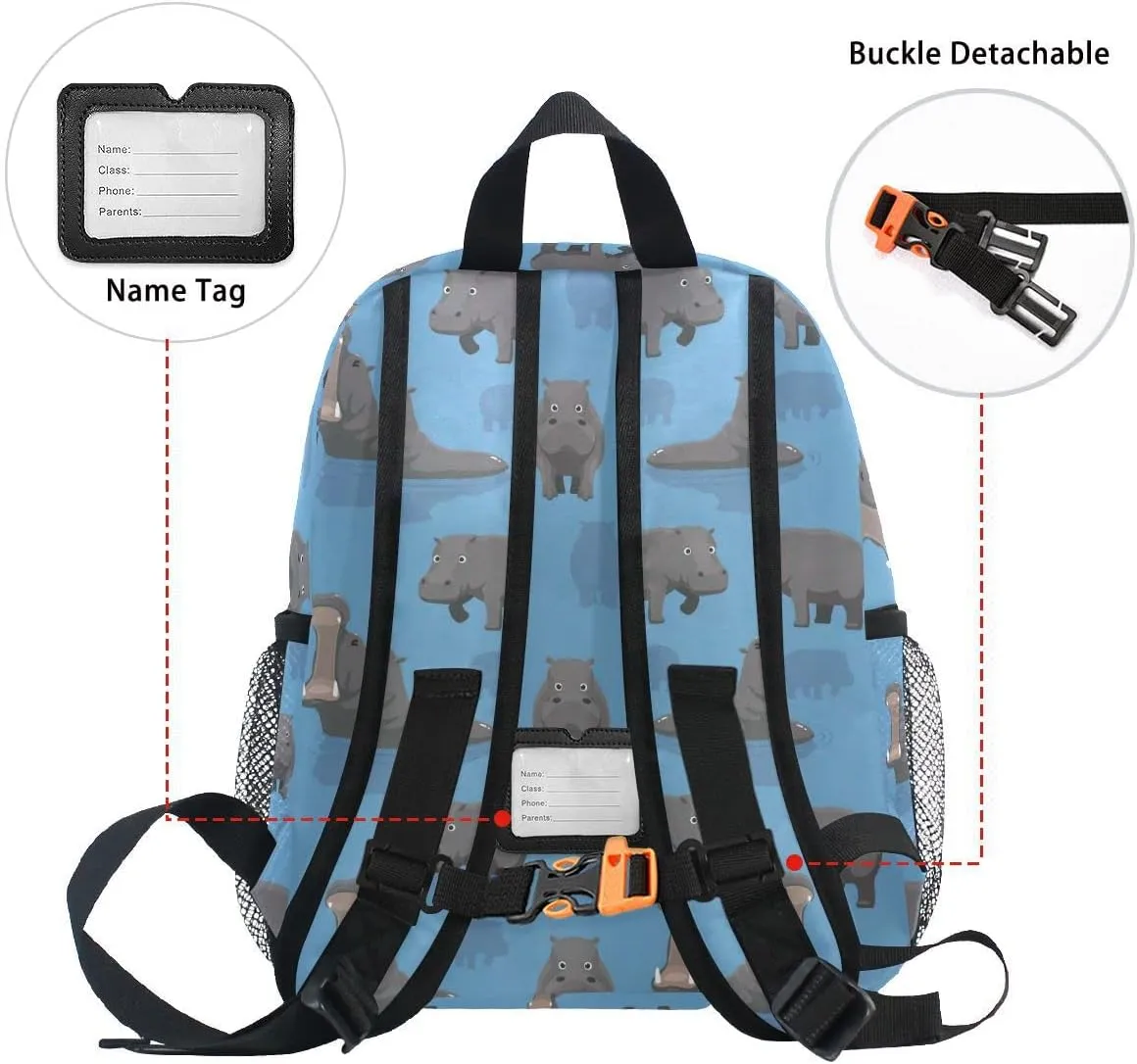 Fisyme Toddler Backpack Sea Hippo Horse School Bag Kids Backpacks for Kindergarten Preschool Nursery Girls Boys, M