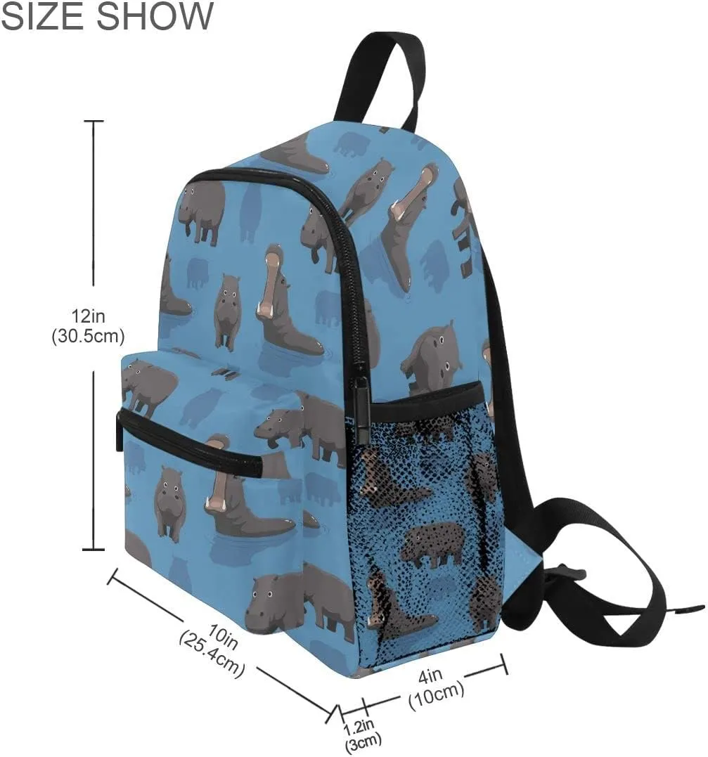 Fisyme Toddler Backpack Sea Hippo Horse School Bag Kids Backpacks for Kindergarten Preschool Nursery Girls Boys, M