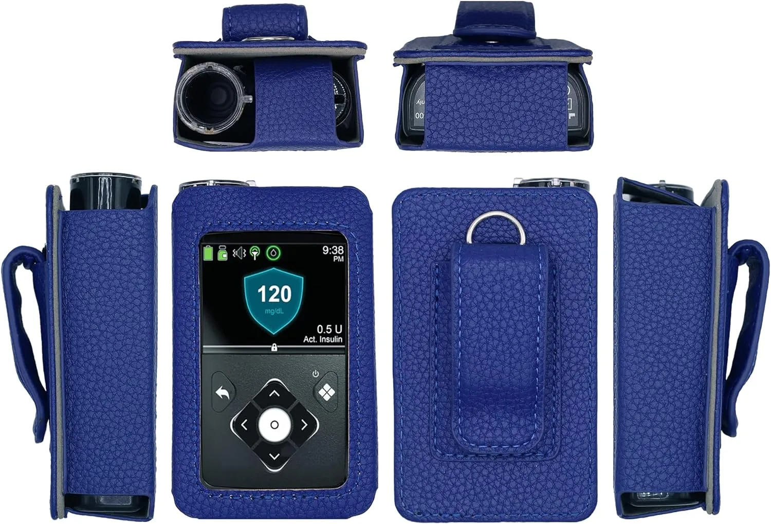 Fitted Leather Case with Screen Protector for Medtronic Minimed Insulin Pump (Minimed 630G / 640G / 650G / 670G / 770G / 780G) (Navy)