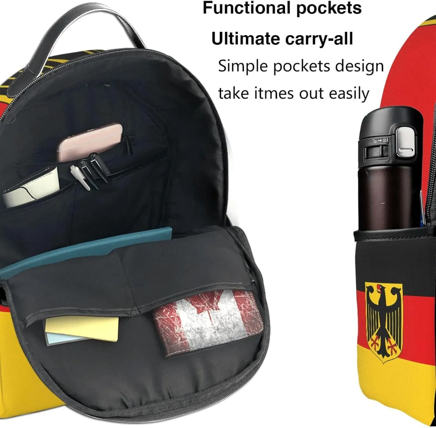 Flag German Coat of Arms Casual Backpacks Laptop Backpack Carry-on Daypack Sports Travel Rucksack Lightweight Working Bag for Outdoor Hiking Cycling Walking