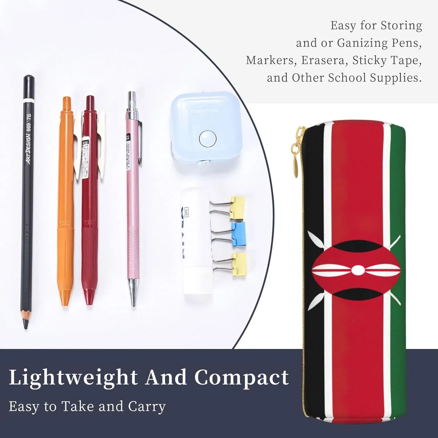 Flag Of Kenya Lightweight Pencil Case,Zippered Pen Pouch,Stationery Bag Zipper Pouches Pens Holder Organizer