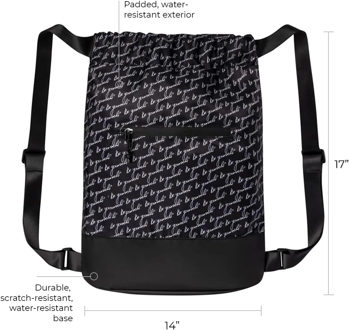 Flex Cinch Drawstring Gym Bag for Women with Graphic Designs | Durable Lightweight Gym Cinch Bags | Great for Gym Bag, Traveling, and Overnights | Black/White - Be Yourself