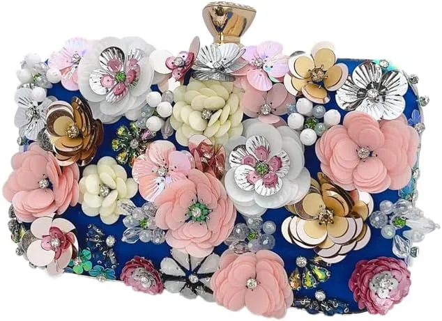Floral Clutch Purse for Women Silk Glitter Evening Handbag Ladies Dress Crossbody Bags for Wedding,Prom,Party
