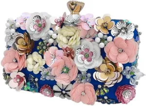 Floral Clutch Purse for Women Silk Glitter Evening Handbag Ladies Dress Crossbody Bags for Wedding,Prom,Party