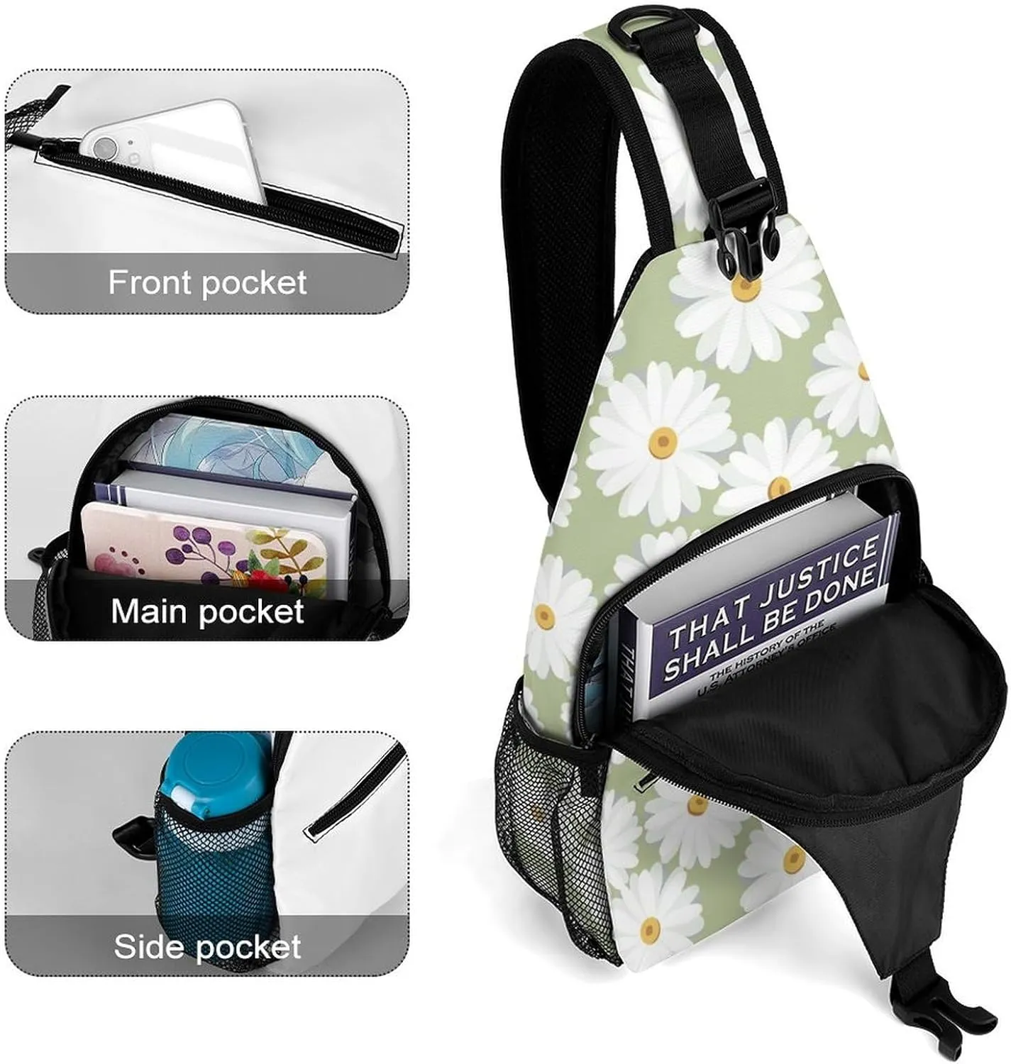Floral-daisy-pattern Crossbody Backpack For Men Women, Chest Bag Shoulder Bag, Travel Daypack Sling Backpack