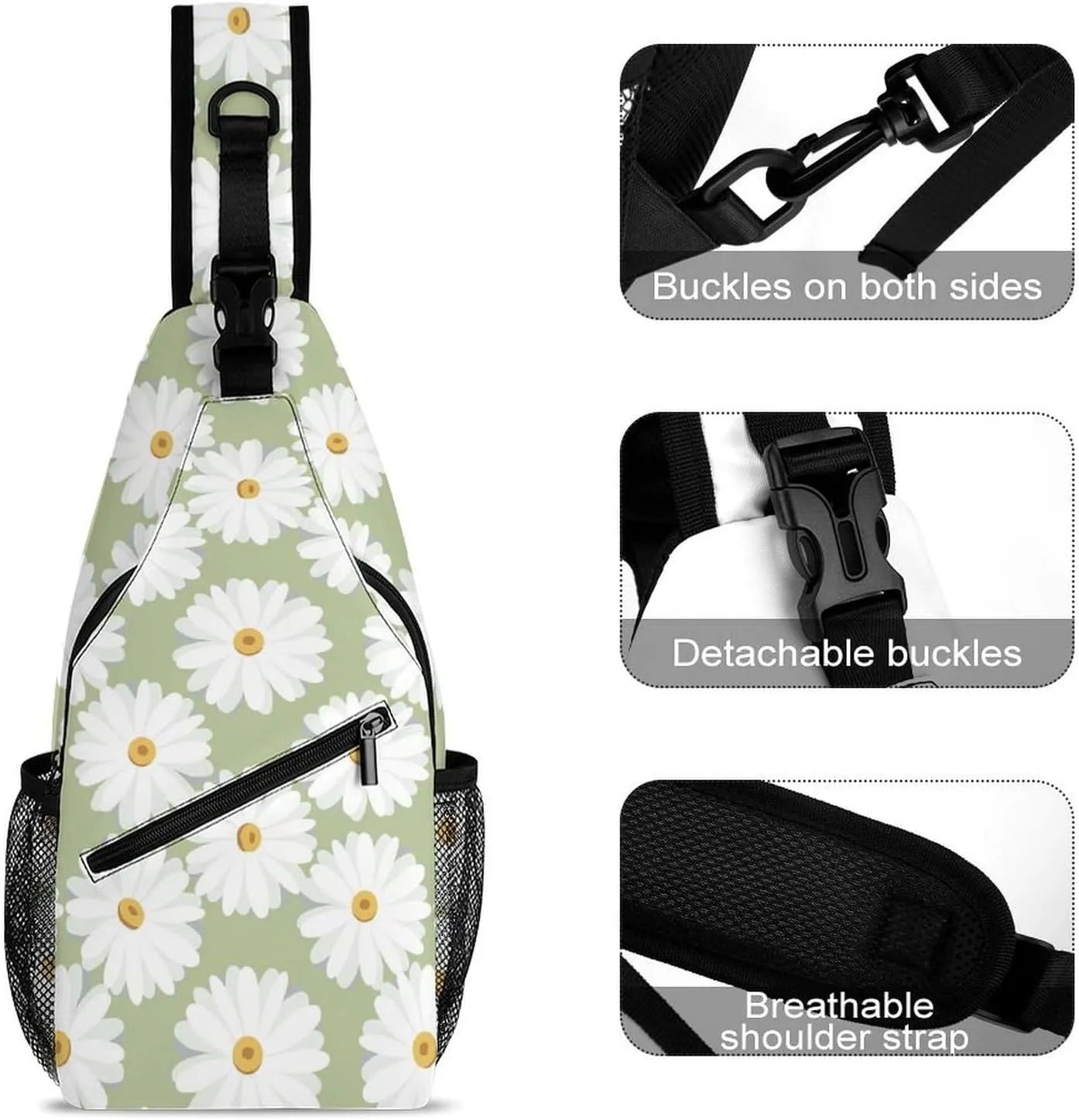 Floral-daisy-pattern Crossbody Backpack For Men Women, Chest Bag Shoulder Bag, Travel Daypack Sling Backpack