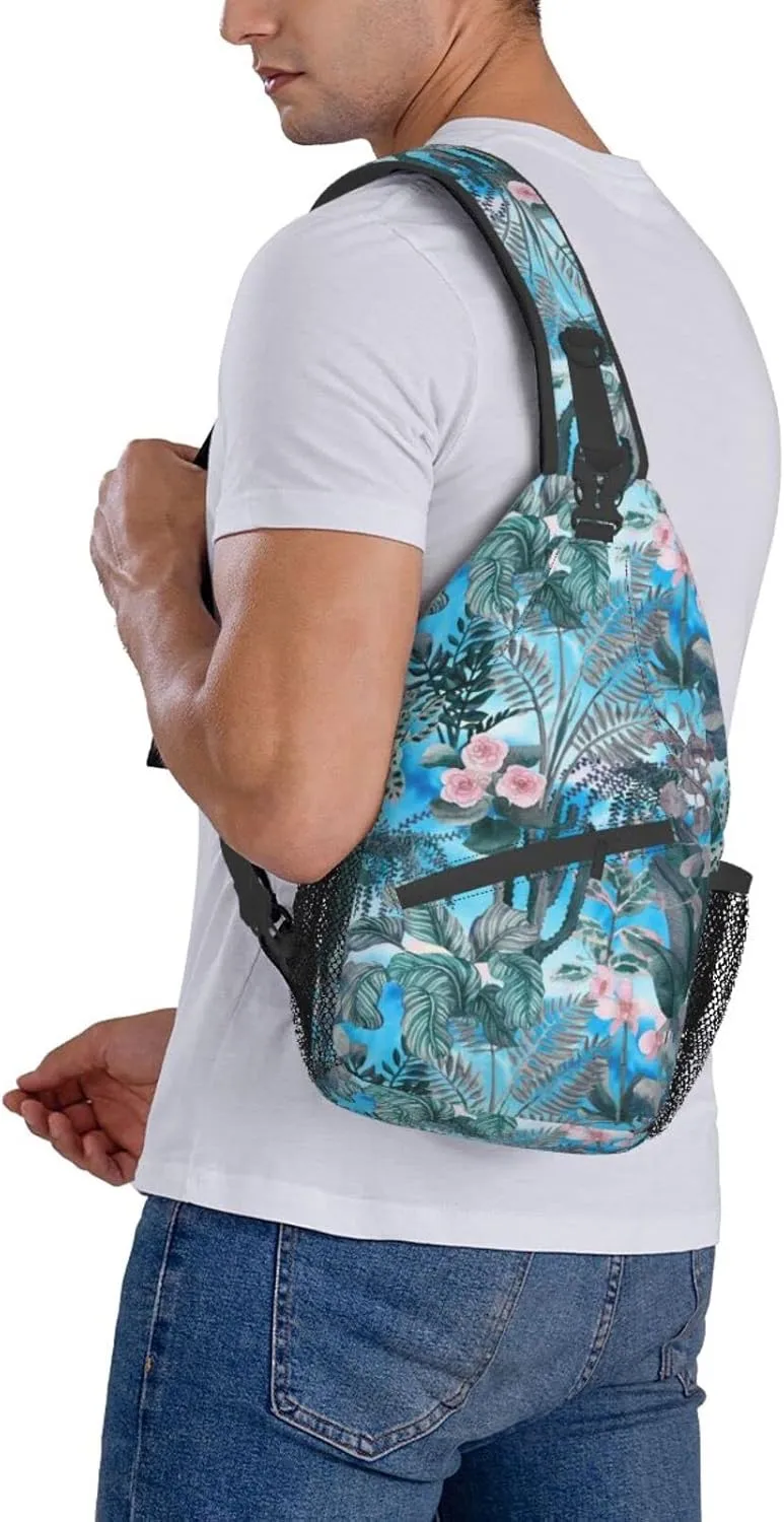 Floral Tropical Plants Leaves Small Sling Bag for Women Men's Crossbody Backpack Casual Hiking Daypack Shoulder Chest Bag with Adjustable Strap