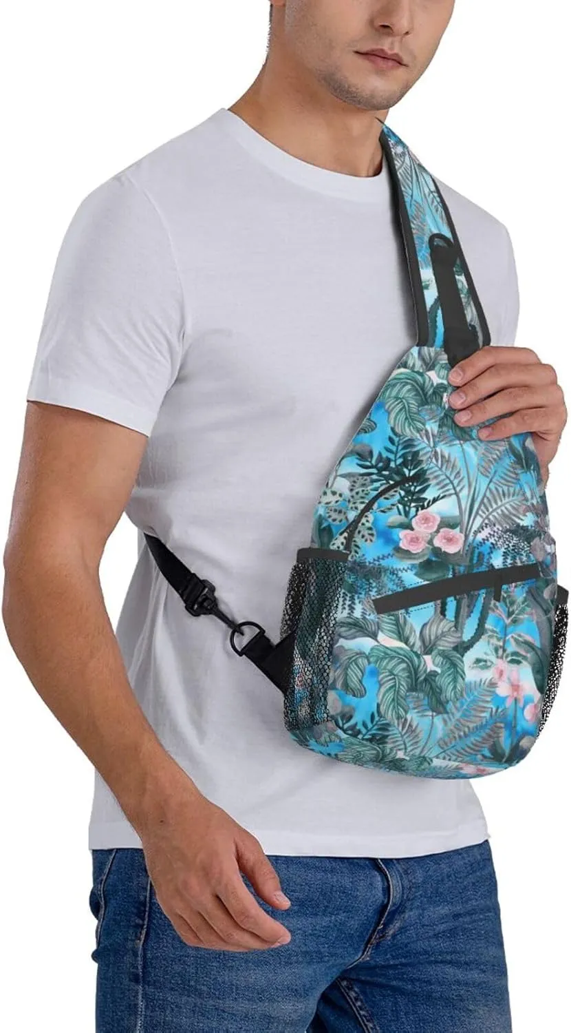 Floral Tropical Plants Leaves Small Sling Bag for Women Men's Crossbody Backpack Casual Hiking Daypack Shoulder Chest Bag with Adjustable Strap