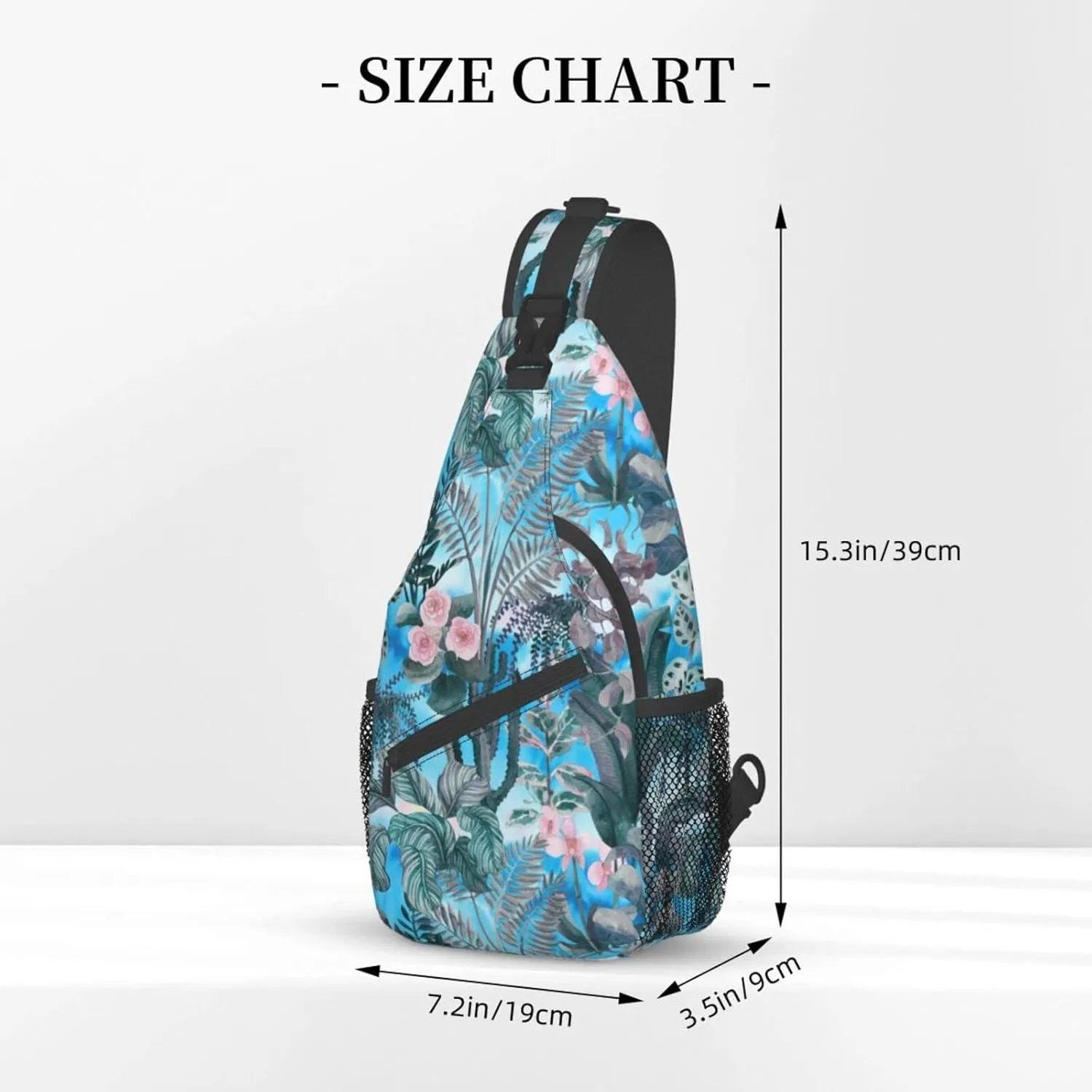 Floral Tropical Plants Leaves Small Sling Bag for Women Men's Crossbody Backpack Casual Hiking Daypack Shoulder Chest Bag with Adjustable Strap