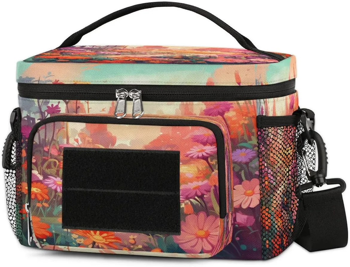 Flower Path Painting Tactical Lunch Box for Men Insulated Lunch Bag Women Large Lunchbox Cooler Bag with Adjustable Shoulder Strap Leakproof Lunch Totes Bag for Work Park Picnic