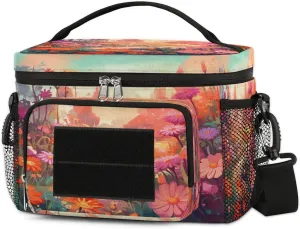 Flower Path Painting Tactical Lunch Box for Men Insulated Lunch Bag Women Large Lunchbox Cooler Bag with Adjustable Shoulder Strap Leakproof Lunch Totes Bag for Work Park Picnic