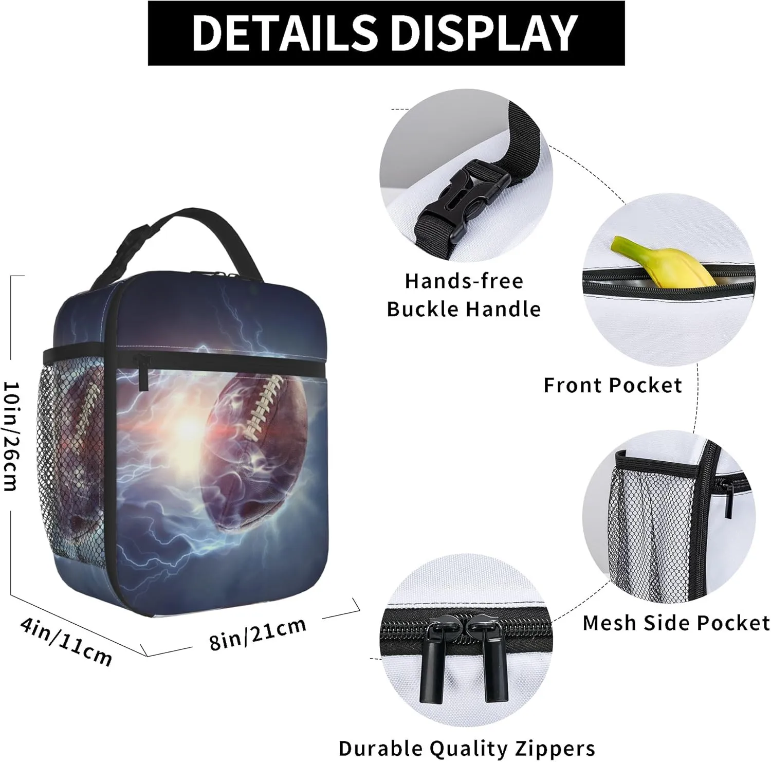 Football Lunch Box Insulated Thermal Reusable Lunch Bag Cooler Totes For Men Work Office Picnic Hiking