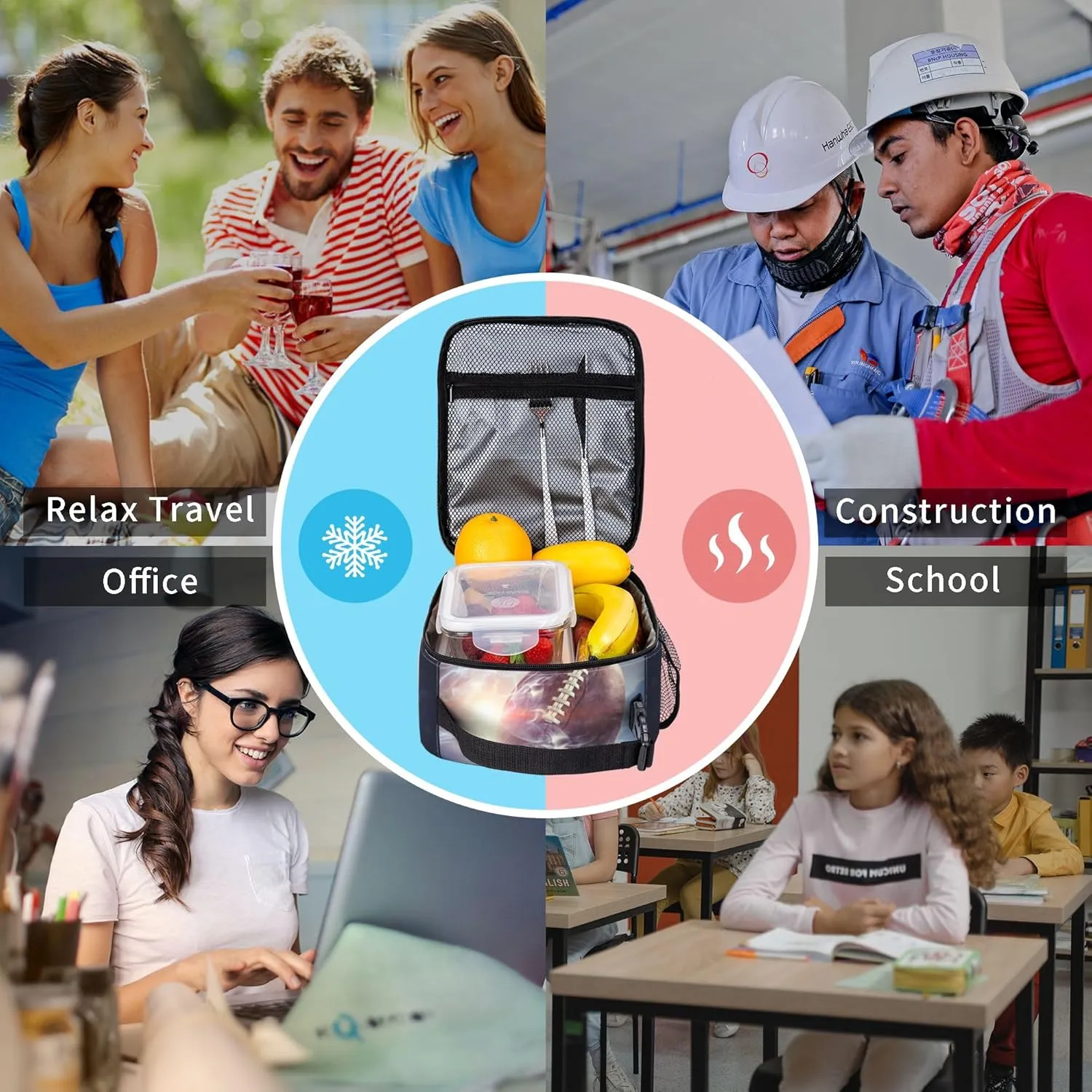 Football Lunch Box Insulated Thermal Reusable Lunch Bag Cooler Totes For Men Work Office Picnic Hiking