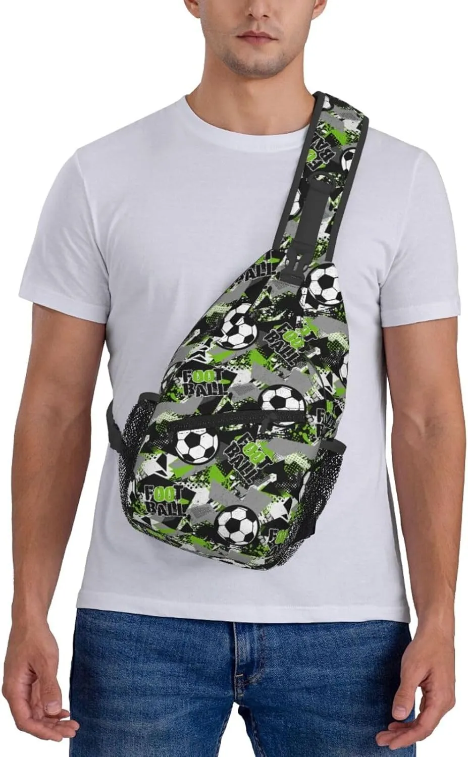 Football Pattern Grunge Urban Chest Sling Bag Crossbody Shoulder Backpack Bag Gym Cycling Daypack Travel Hiking Cross Bag