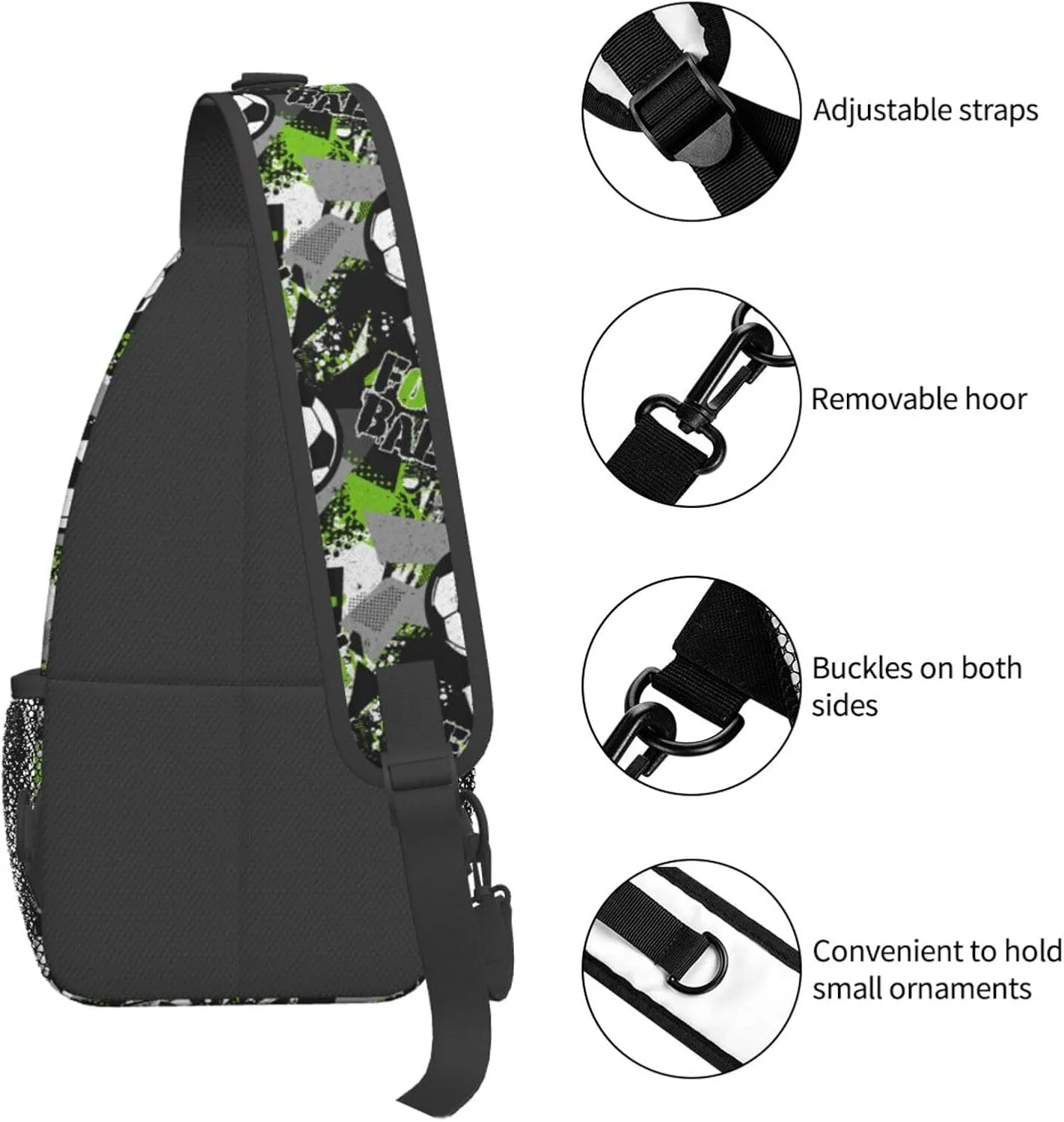 Football Pattern Grunge Urban Chest Sling Bag Crossbody Shoulder Backpack Bag Gym Cycling Daypack Travel Hiking Cross Bag