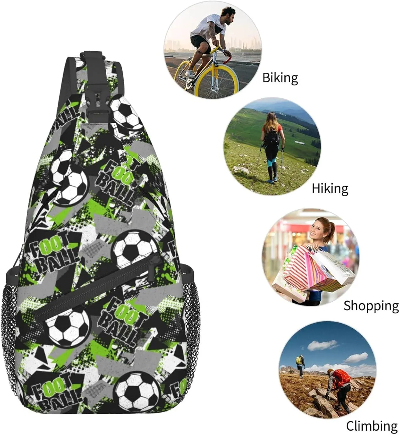 Football Pattern Grunge Urban Chest Sling Bag Crossbody Shoulder Backpack Bag Gym Cycling Daypack Travel Hiking Cross Bag