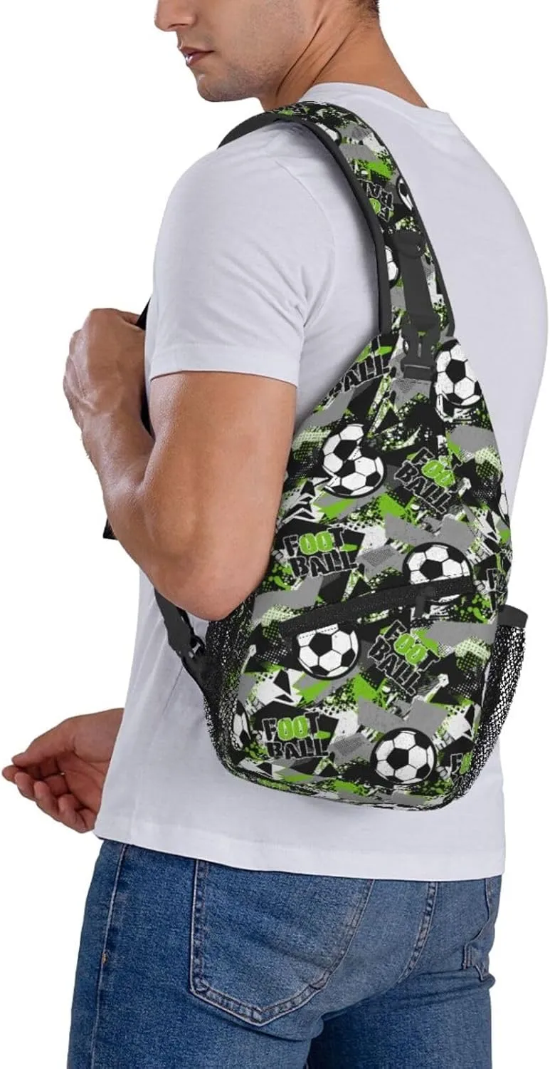 Football Pattern Grunge Urban Chest Sling Bag Crossbody Shoulder Backpack Bag Gym Cycling Daypack Travel Hiking Cross Bag