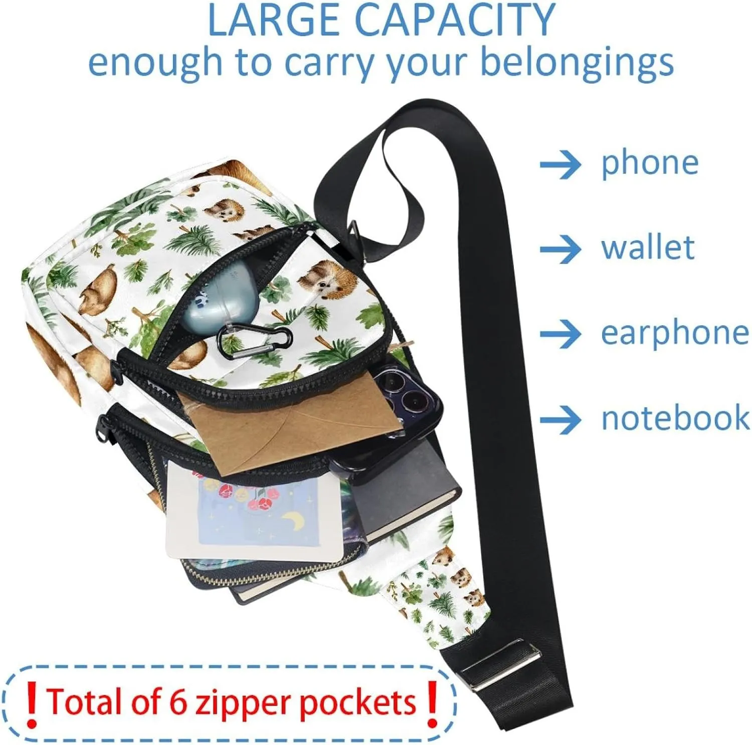 _Forest animals bears hedgehog (1) Sling Bag for Women Travel Shoulder Bag Chest Bag