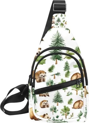 _Forest animals bears hedgehog (1) Sling Bag for Women Travel Shoulder Bag Chest Bag
