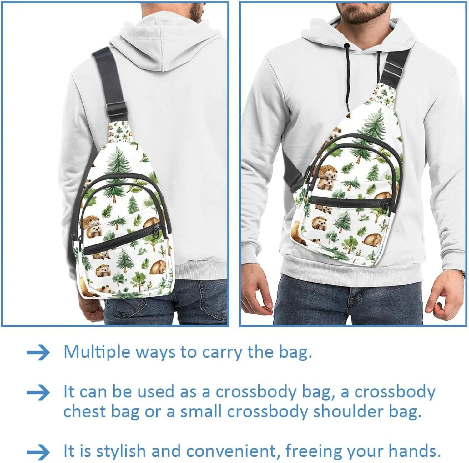 _Forest animals bears hedgehog (1) Sling Bag for Women Travel Shoulder Bag Chest Bag