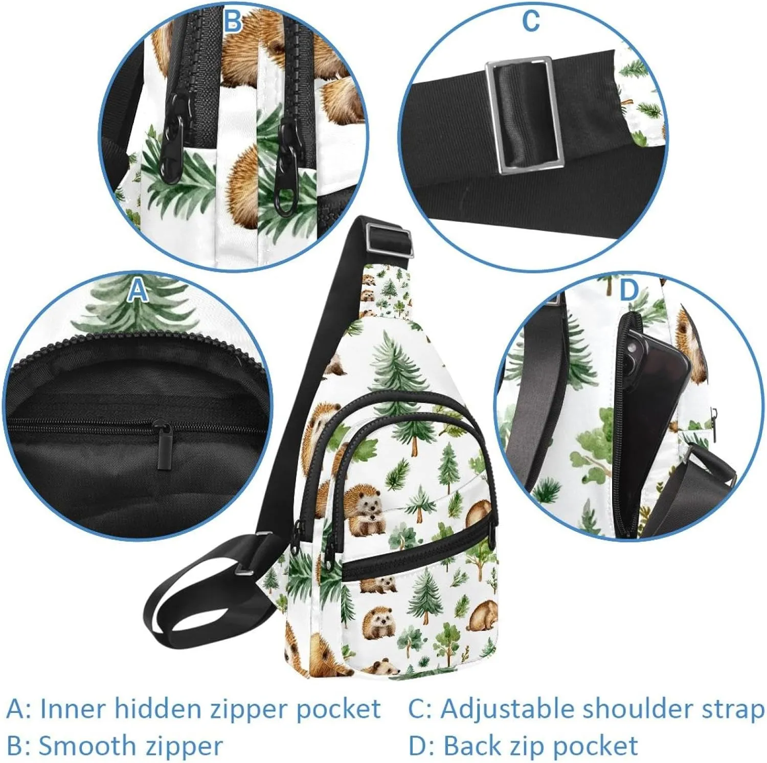_Forest animals bears hedgehog (1) Sling Bag for Women Travel Shoulder Bag Chest Bag