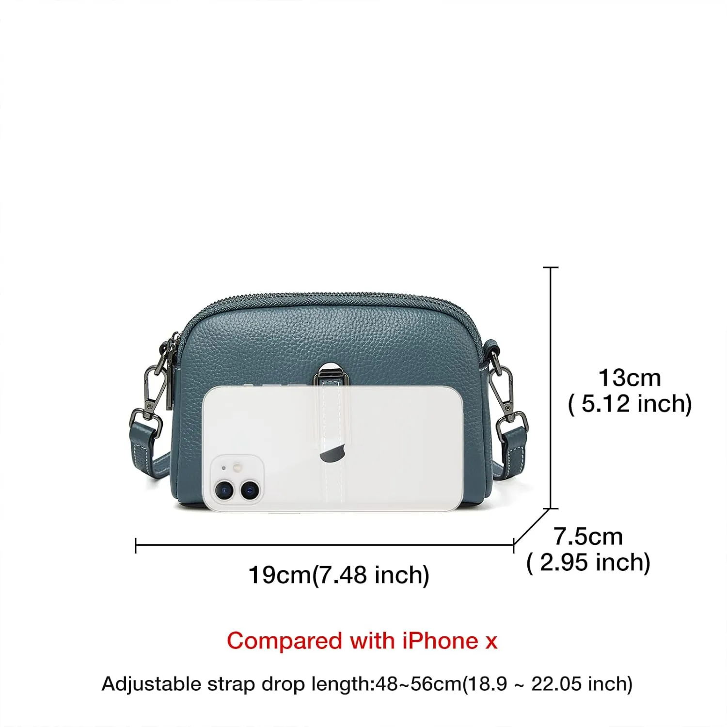 FOXLOVER Small Crossbody Bags for Women Double Zip Cell Phone Leather Handbag with Ajustable Shoulder Strap