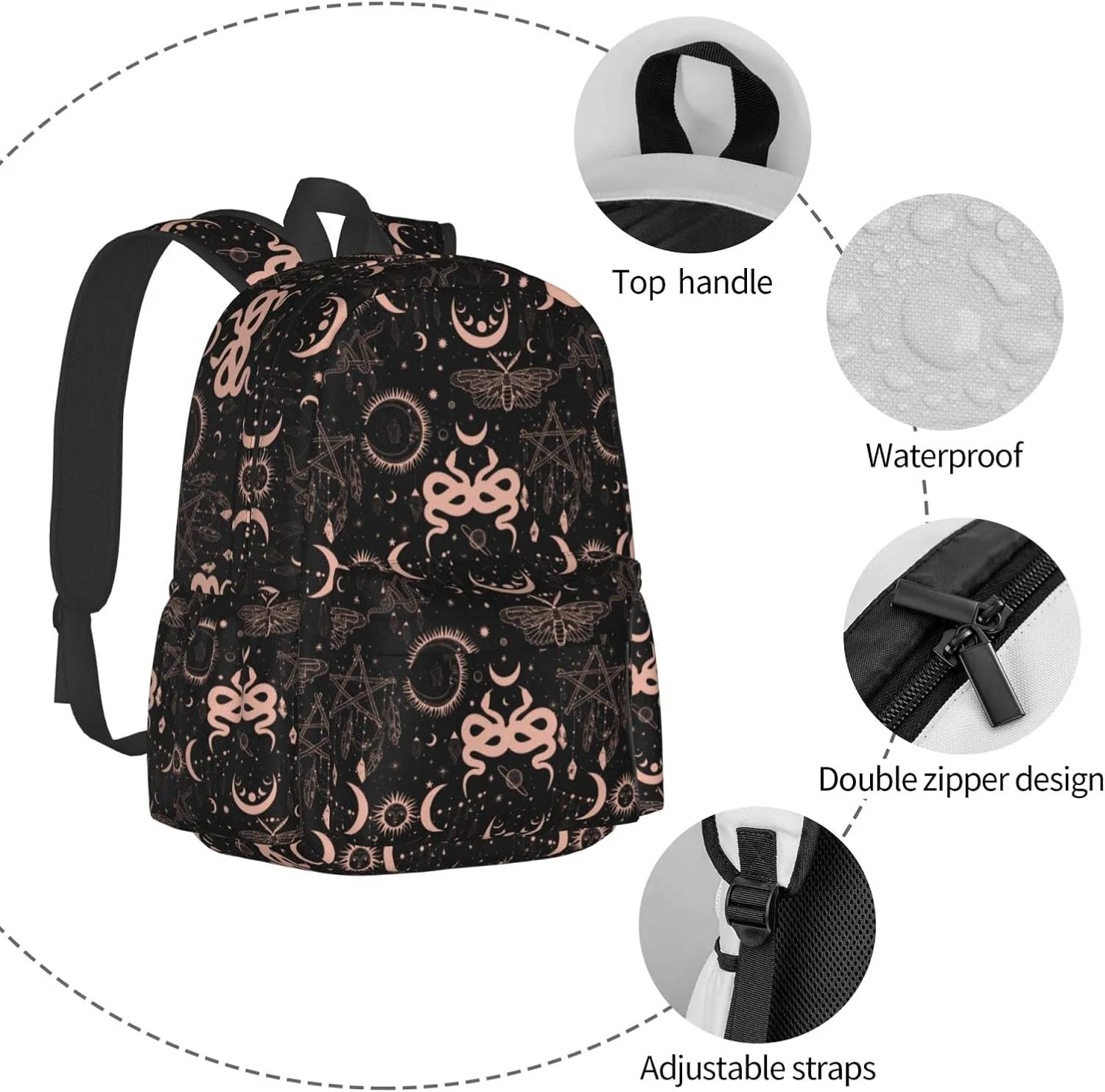 FREEHOTU Withy Moon Backpack For Men Women With Adjustable Padded Shoulder Straps Daypack For College Travel