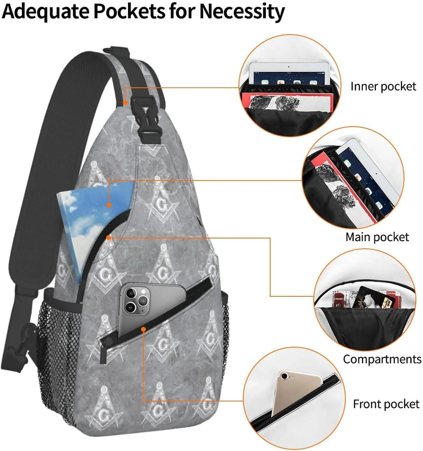 Freemasonry Sling Bag Crossbody Backpack Shoulder Casual Daypack Bag for Men Women