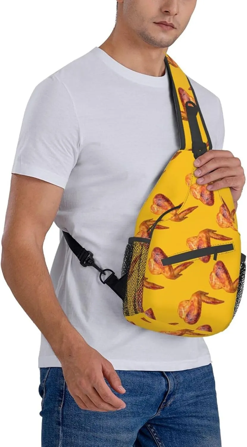 Funny Chicken Wings Yellow Sling Bag for Men Women Crossbody Sling Backpack Cycling Hiking Daypack Shoulder Chest Bag with Adjustable Strap, Alzslbgcb1109-123